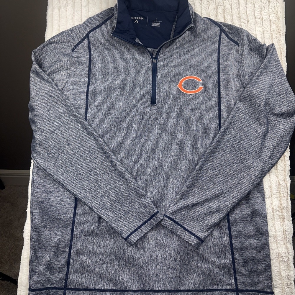 Antigua Chicago Bears Mens 1/4 Zip Long Sleeved Pullover Blue NFL Football LARGE - Picture 2 of 11